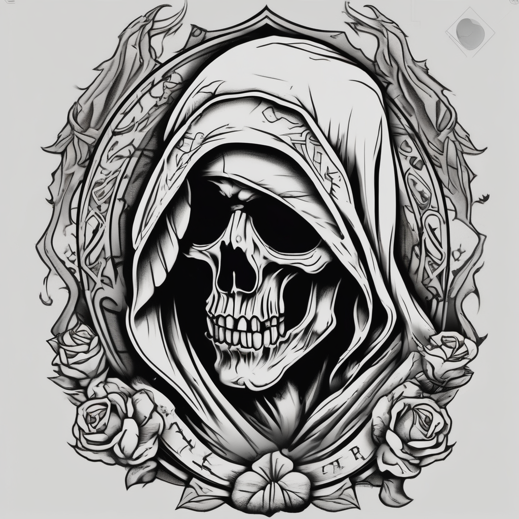full sleeve grim reaper floral sleeve tattoo, AI-generated Old School tattoo design